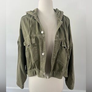 Miou Muse Semi Cropped Denim Jacket Olive - Medium